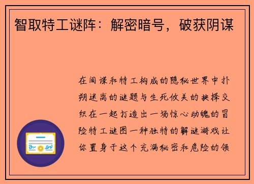 智取特工谜阵：解密暗号，破获阴谋